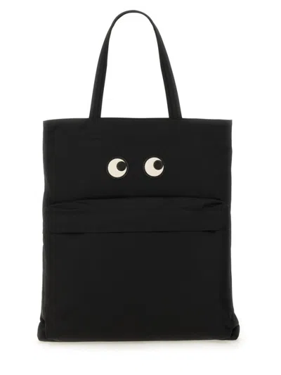 Anya Hindmarch Women Black Nylon Eyes Shopping Bag
