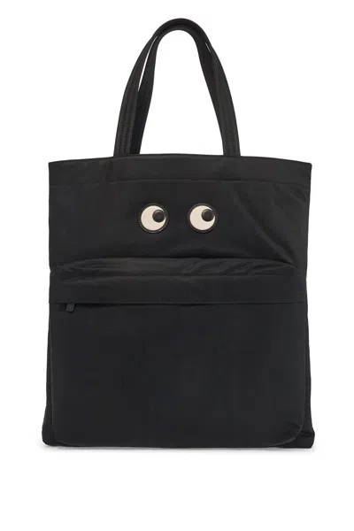 Anya Hindmarch Women Black Nylon Eyes Shopping Bag