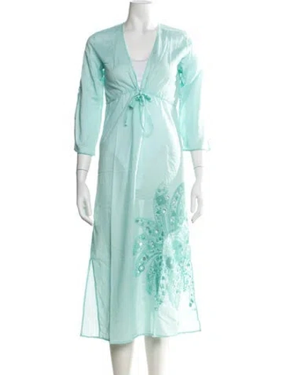 Pre-owned Anya Hindmarch Floral Print Robe In Blue