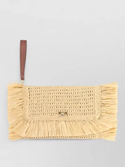Anya Hindmarch Fringe Rectangular Woven Clutch Wrist Strap In Neutral