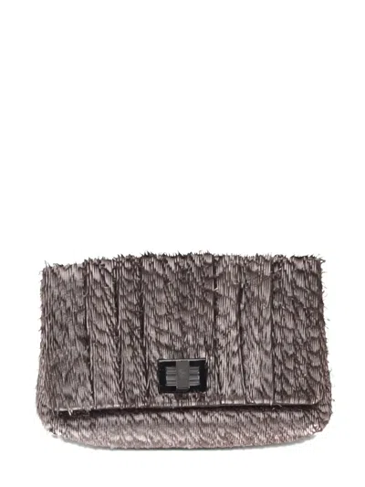 Pre-owned Anya Hindmarch Fringed-detail Leather Clutch Bag In Gray