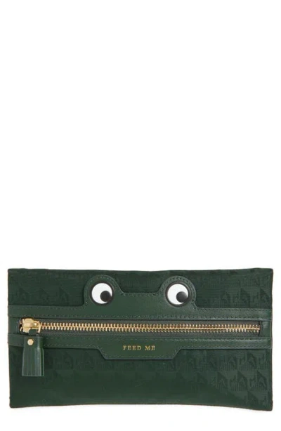 Anya Hindmarch Frog Nylon Zip Pouch In Dark Holly