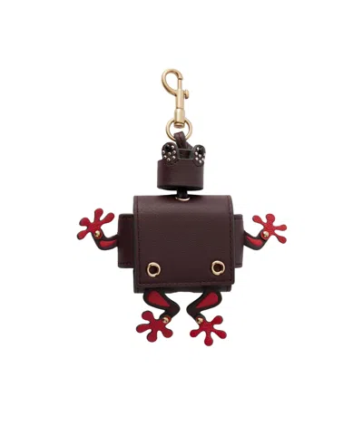 Anya Hindmarch Frog Textured-leather And Gold-tone Earphone Case In Brown