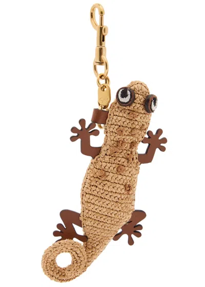 Anya Hindmarch Gecko Raffia And Leather Bag Charm In Brown