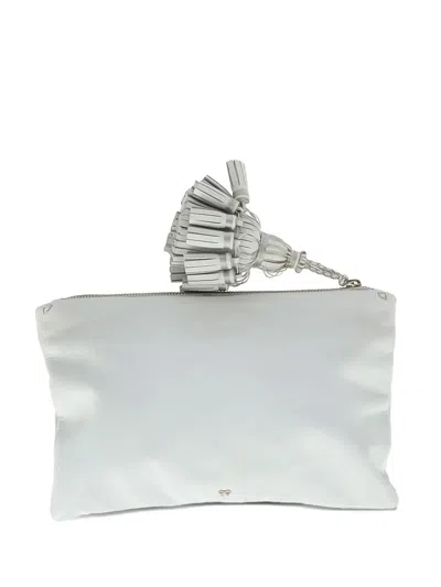 Pre-owned Anya Hindmarch Georgiana Tassel Leather Clutch In White