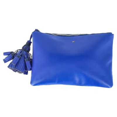 Anya Hindmarch Georgiana Tasseled Clutch Bag In Blue Leather