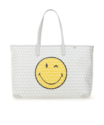 Anya Hindmarch Printed Canvas Xs I Am A Plastic Bag Handbag In White