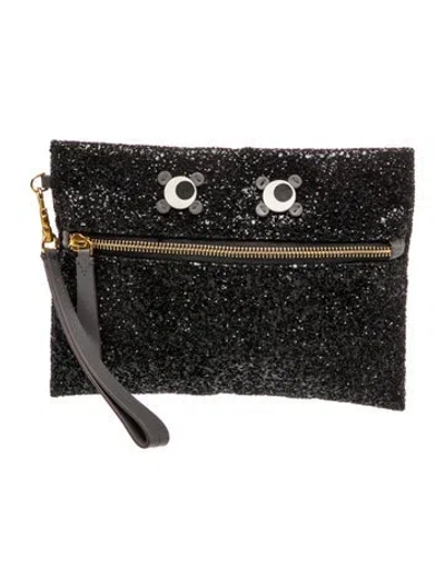 Pre-owned Anya Hindmarch Glitter Clutch In Black