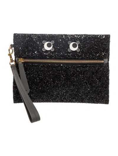Pre-owned Anya Hindmarch Glitter Clutch In Black