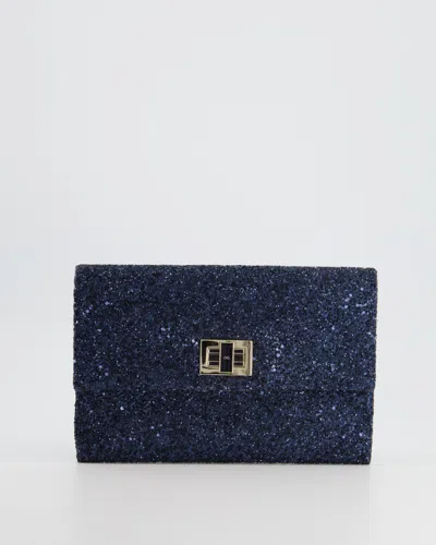 Anya Hindmarch Glitter Clutch Champagne Gold Hardware And Logo Clasp In Blue
