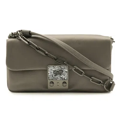 Pre-owned Anya Hindmarch Gray Satin Leather Clutch Bag Shoulder Bag ()
