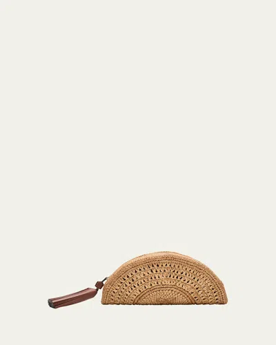 Anya Hindmarch Half Moon Raffia Bow Clutch Bag In Beige