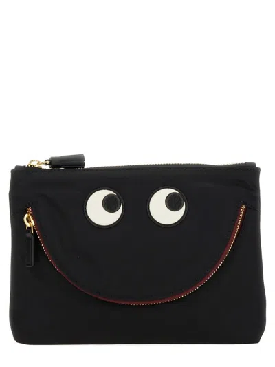 Anya Hindmarch Happy Eyes Zipped Pouch In Black
