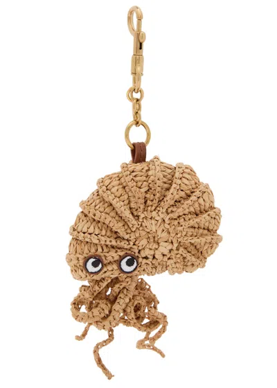 Anya Hindmarch Hermit Crab Leather-trimmed Gold-tone And Raffia Bag Charm In Brown
