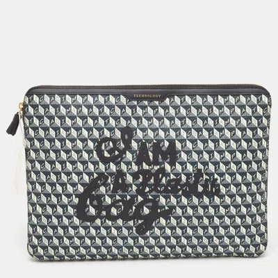 Pre-owned Anya Hindmarch 'i Am A Plastic Bag" Grey/black Coated Canvas Laptop Case In Gray