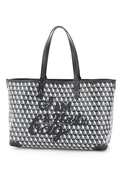 Anya Hindmarch I Am A Plastic Bag Small Tote Bag In Charcoal (white)