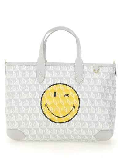 Anya Hindmarch Printed Canvas Xs I Am A Plastic Bag Handbag In White