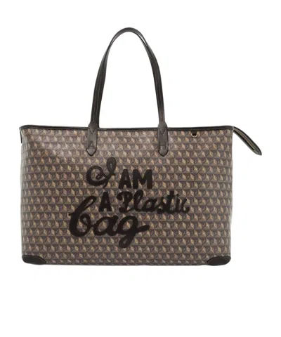 Anya Hindmarch I Am A Plastic Bag Leather-trimmed Coated-canvas Tote In Brown