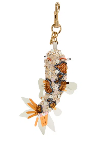 Anya Hindmarch Koi Fish Embellished Leather And Satin Bag Charm In Multi