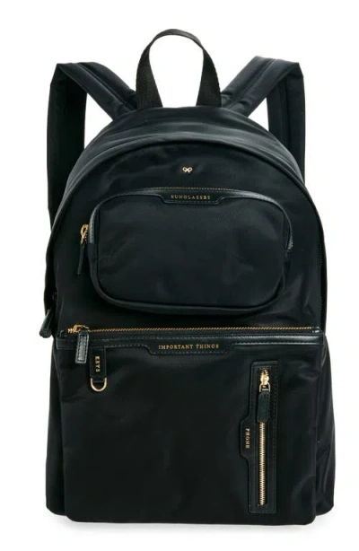 Anya Hindmarch Black Nylon Travel Backpack With Leather Accents