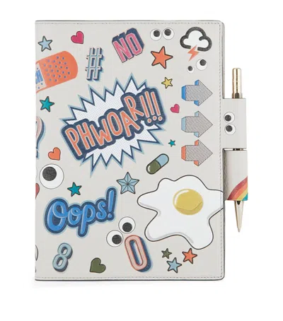 Anya Hindmarch Leather A5 Allover Sticker Journal In Grey