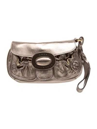 Pre-owned Anya Hindmarch Leather Clutch In Gold