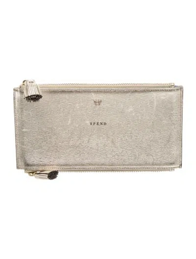 Pre-owned Anya Hindmarch Leather Clutch In Gold