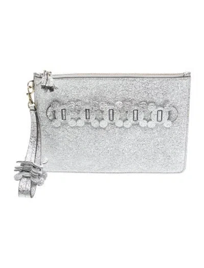 Pre-owned Anya Hindmarch Leather Clutch In Metallic/silver