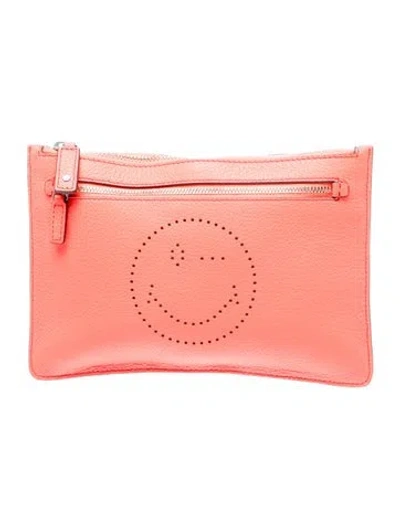 Pre-owned Anya Hindmarch Leather Clutch In Pink