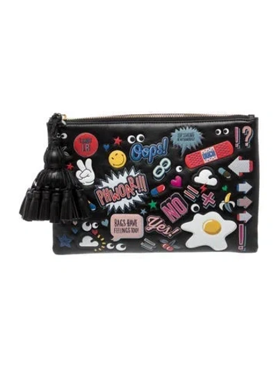 Pre-owned Anya Hindmarch Leather Clutch W/ Tags In Black