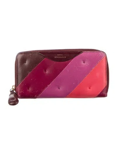 Pre-owned Anya Hindmarch Leather Colorblock Pattern Wallet In Burgundy
