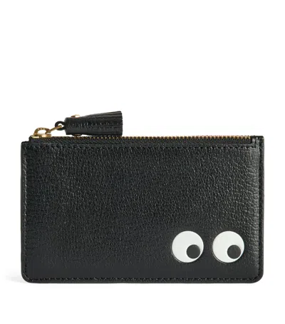 Anya Hindmarch Leather Eyes Zipped Card Holder In Black