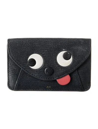 Pre-owned Anya Hindmarch Leather Graphic Print Card Holder In Blue
