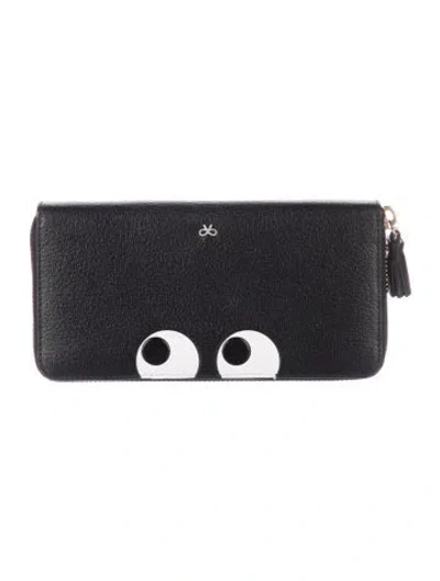 Pre-owned Anya Hindmarch Leather Graphic Print Continental Wallet In Black