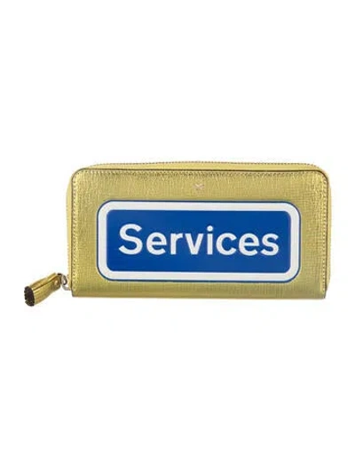 Pre-owned Anya Hindmarch Leather Graphic Print Continental Wallet In Metallic/yellow