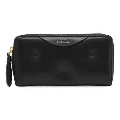 Pre-owned Anya Hindmarch Leather Long Wallet (bi-fold) () In Black