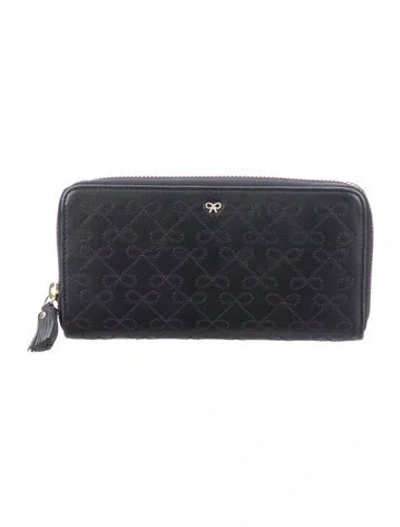 Pre-owned Anya Hindmarch Leather Printed Continental Wallet In Black