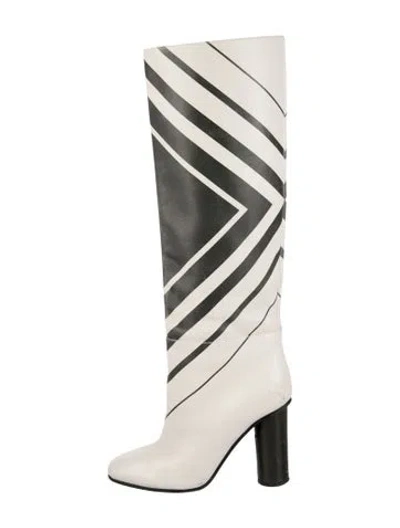 Pre-owned Anya Hindmarch Leather Striped Boots In White