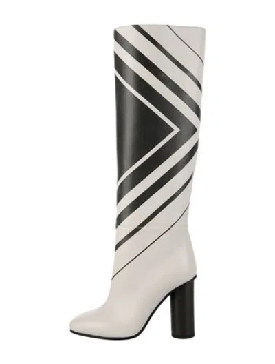 Pre-owned Anya Hindmarch Leather Striped Boots In White