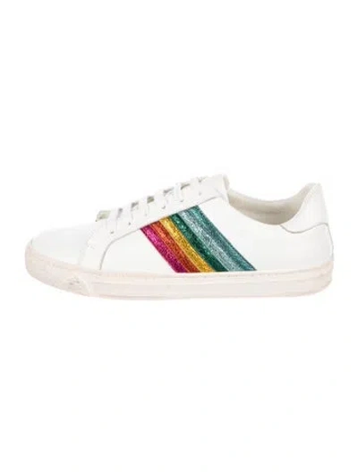 Pre-owned Anya Hindmarch Leather Striped Sneakers In White