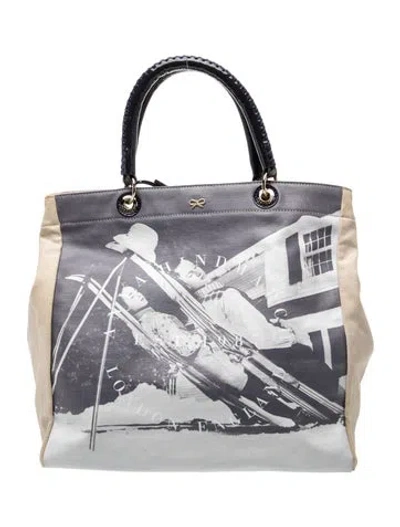 Pre-owned Anya Hindmarch Leather Top Handle Bag In Silver