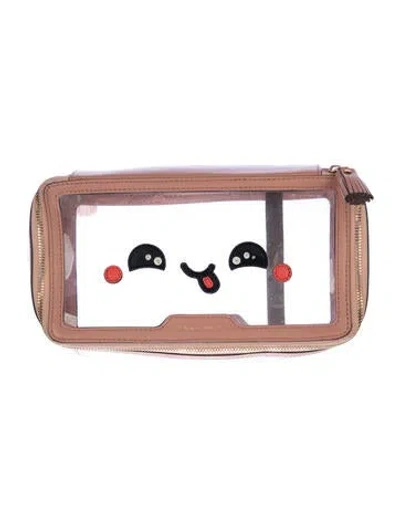 Pre-owned Anya Hindmarch Leather Trim Clear Cosmetic Bag In Clear/pink