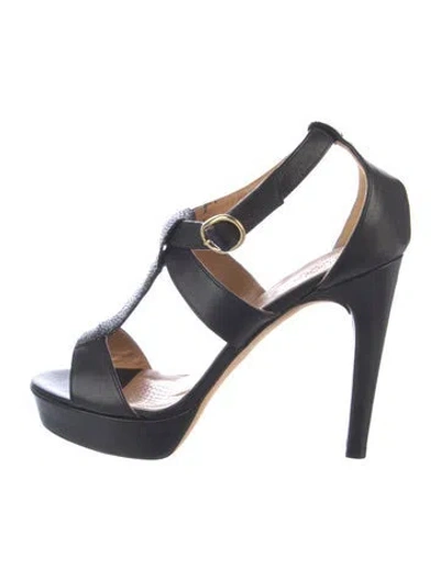 Pre-owned Anya Hindmarch Leather T-strap Sandals In Black