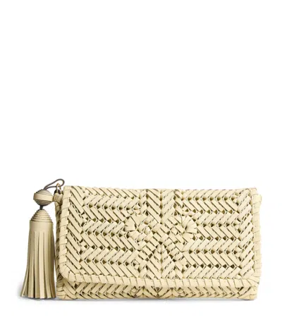 Anya Hindmarch Leather Woven Neeson Clutch Bag In Yellow