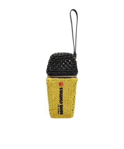 Anya Hindmarch Stabilo Leather-trimmed Raffia Bag Charm In Yellow