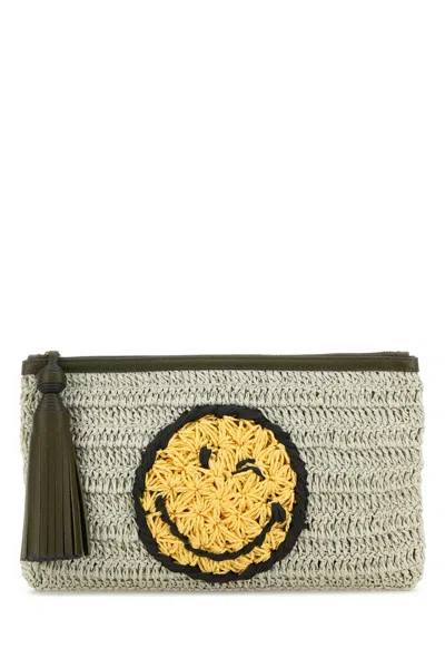 Anya Hindmarch Light Grey Raffia Wink Pouch