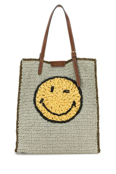 Anya Hindmarch Light Grey Raffia Wink Shopping Bag