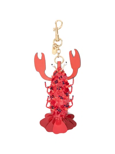 Anya Hindmarch Lobster Sequin-embellished Keyring In Red