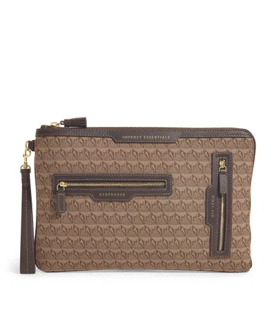 Anya Hindmarch Logo Jacquard Journey Essentials Pouch In Brown