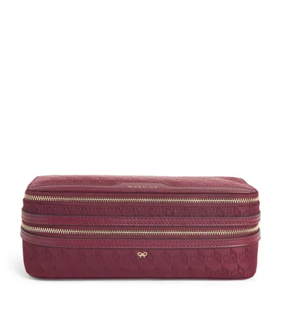 Anya Hindmarch Logo Jacquard Make-up Pouch In Brown